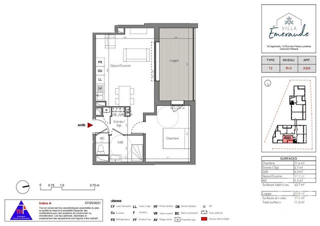 Appartement T2 à vendre - 2 pièces - 43.7 m2 - CLERMONT L HERAULT - 34 - LANGUEDOC-ROUSSILLON - Century 21 Terrasses Et Vallées